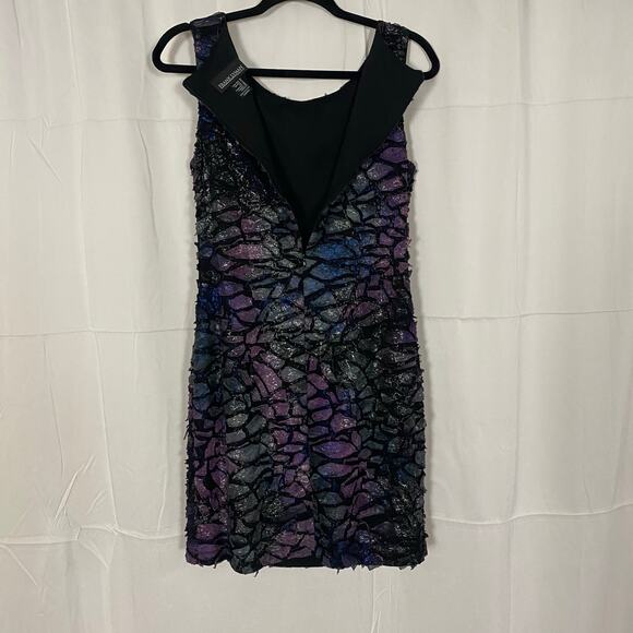 Frank Lyman Sleeveless Multicolor Cocktail Dress Size 10 Black Purple Textured - Picture 6 of 8